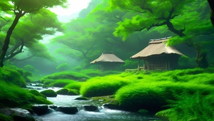 大自然风景山水山林小溪流