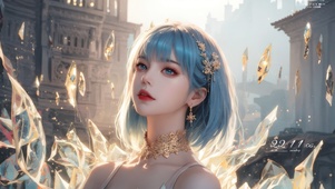 蓝发纯欲梦幻女生