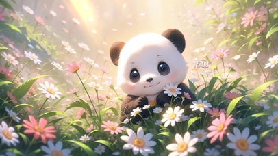 花丛中的熊猫