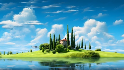 绿色清新森林木屋