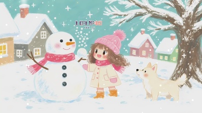 堆雪人的小女孩