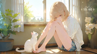 午后房间少女与猫