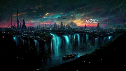 4k 唯美梦幻星云瀑布之都