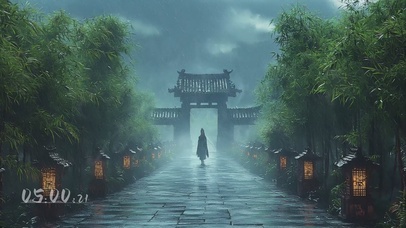 雨碎青石竹林