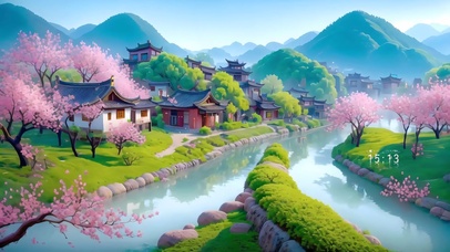 桃花盛开小镇