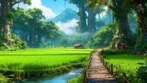 4k巨树森林田间小屋