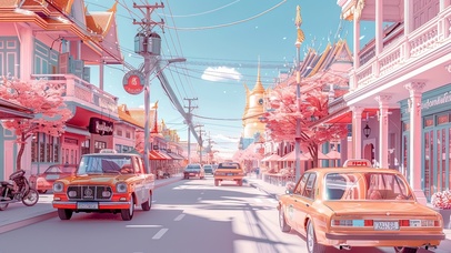 梦幻粉色泰国街头