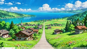 午后海景村落小路