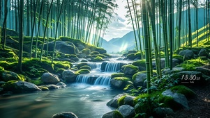竹林山间溪流