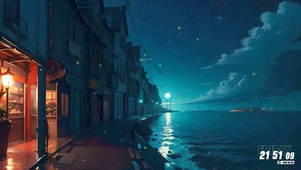 夜晚海边街道