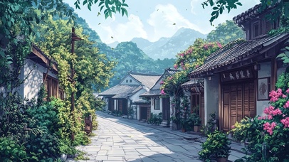 淡绿的古镇春天