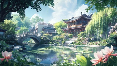 夏日古镇荷花池