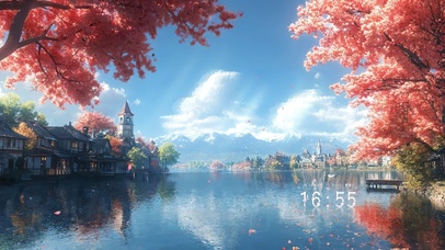 唯美户外樱花湖畔