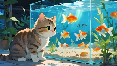 可爱鱼缸猫咪