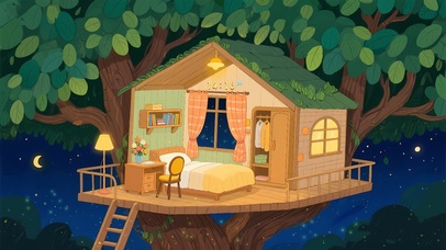 4K唯美绿色森林树屋