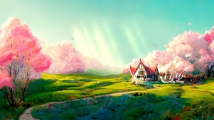 4k 治愈梦幻樱花岛小屋