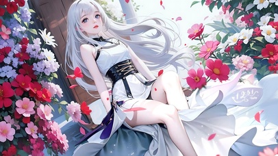 台阶上花间的少女