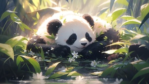 雨中熊猫