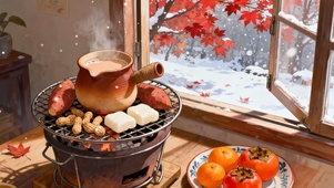 窗边围炉煮茶