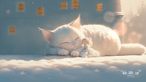 雪地里的猫&女孩