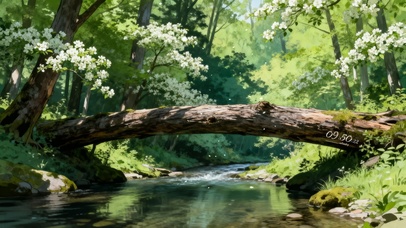 林间独木桥溪流