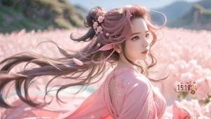 粉色花田女孩