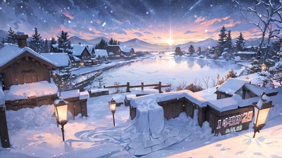 温馨黄昏湖畔小镇