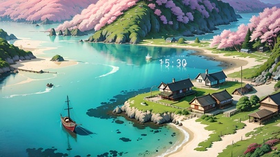 4K唯美日系樱花海岛村庄