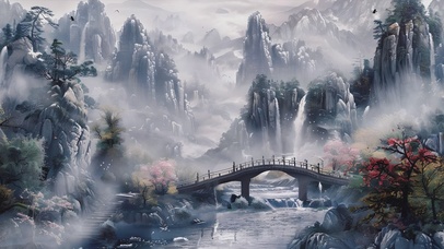 4K古风水墨山水画