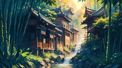 竹林小屋流水