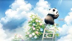 采花的熊猫