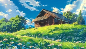 午后山坡小屋