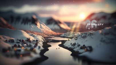 4k山间雪景小镇