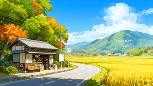 秋天的乡村稻田