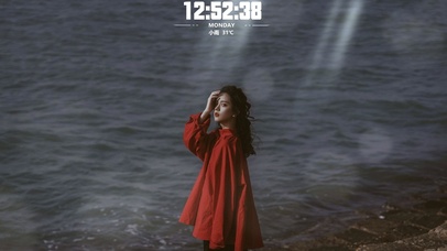 4K海边红裙美女