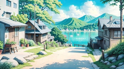 4K唯美治愈海景小镇街道