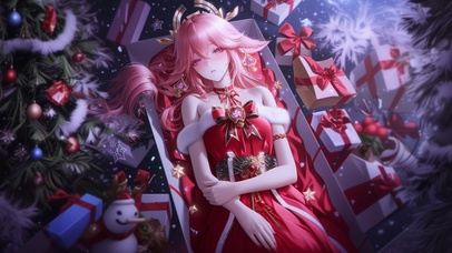 雪墨壁纸丨八重神子丨绯韵冬诞丨