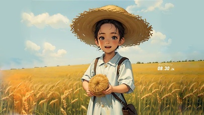 稻田里的小男孩