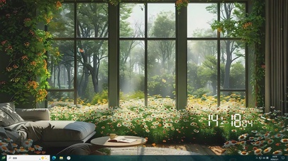 窗外护眼绿景树木桌面主题