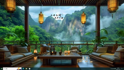 怡然山居饮茶观山4K