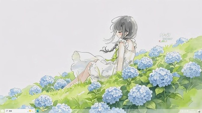 春天山坡上女孩