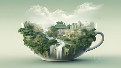 清新 国风茶杯中的世界