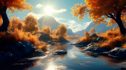 秋天美景枫树林山水河流湖泊3