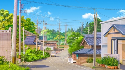 4K唯美动漫街道（带真实时间）