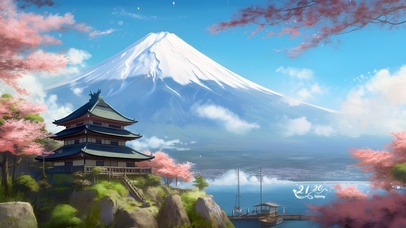 雪山下的春天美景