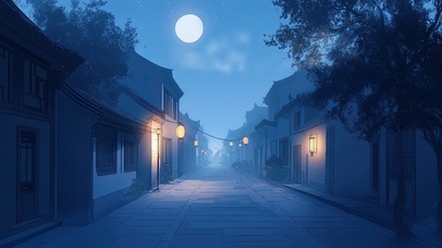 月下古镇静谧街道