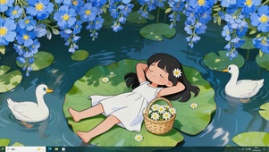 夏天躺荷叶女孩桌面主题