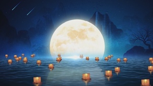 孔明灯月是故乡明中国风圆月