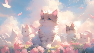 鲜花丛中猫咪