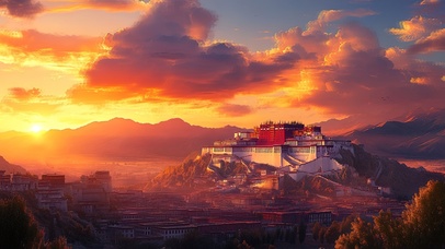 唯美落日下的古城